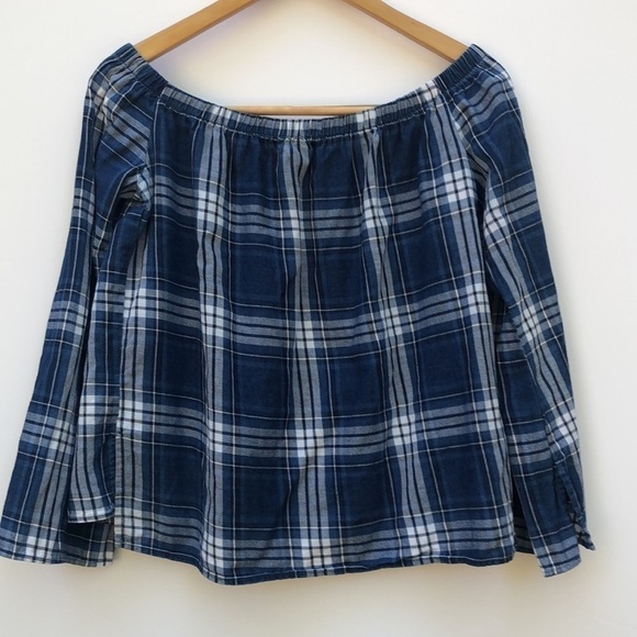 CLOTH & Stone Plaid Off The Shoulder Top Small - Picture 8 of 8